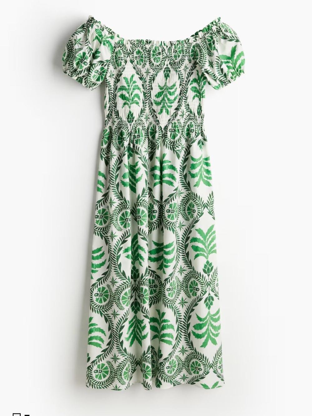 H&M White Maxi Dress with Green Botanical Print